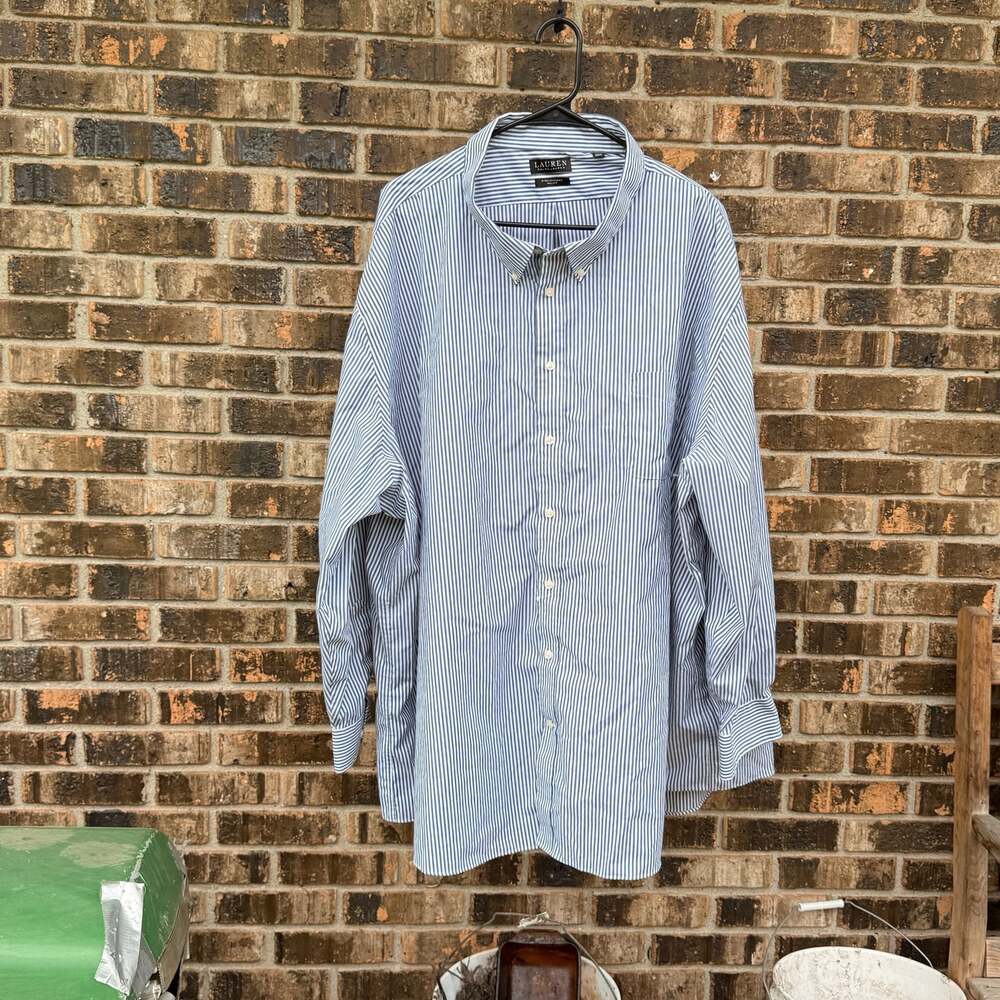 Lauren Ralph Lauren Mens Stretch Fabric Tall Fit Blue White Striped Long Sleeve
